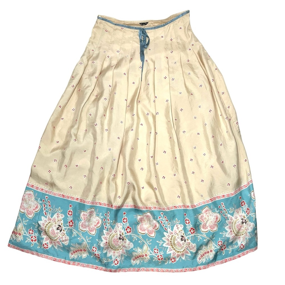 Massimo Dutti silk floral long  maxi skirt beige sz USA 10.  42/32 lined - Picture 3 of 11